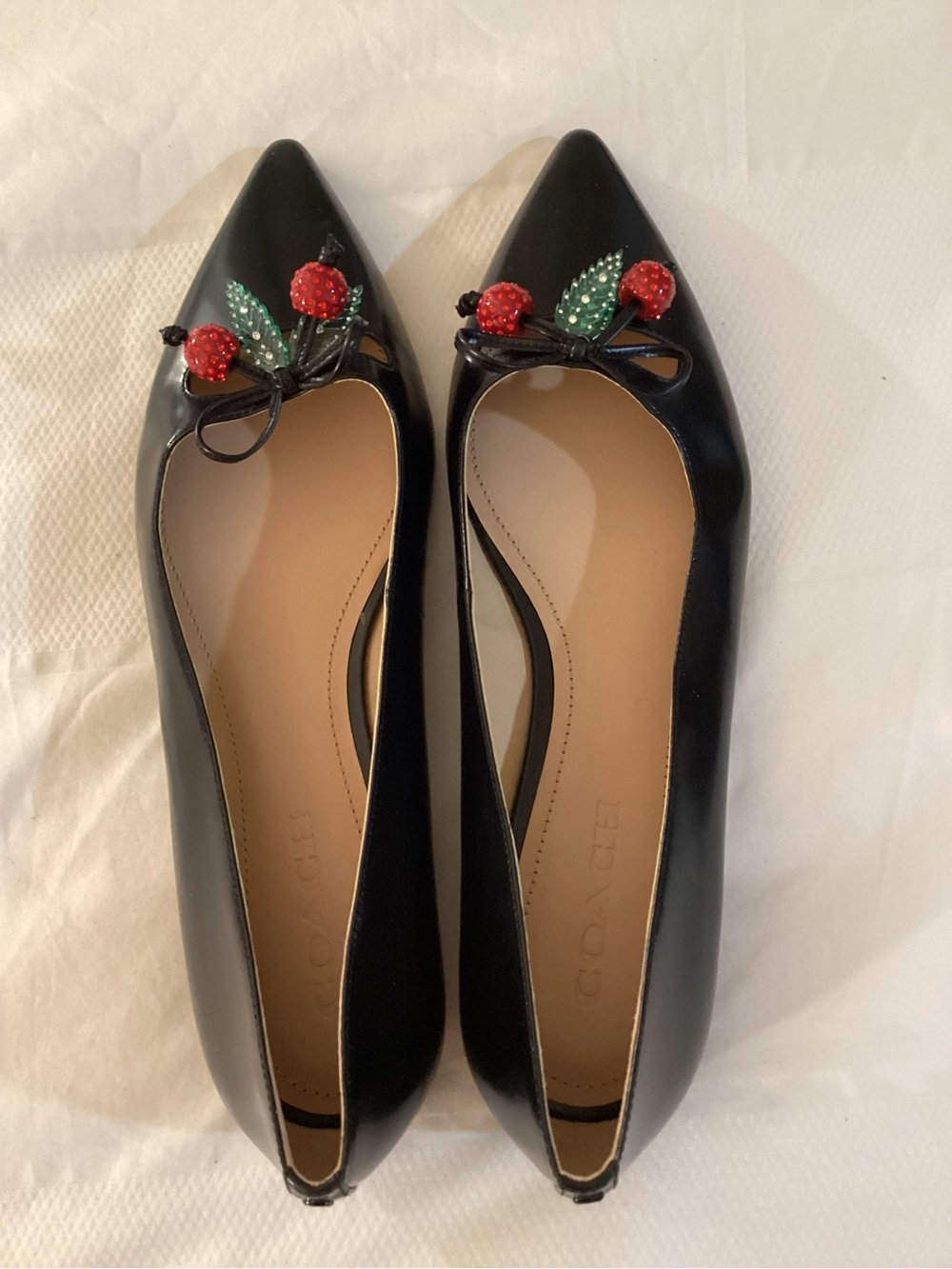 COACH Runway Cherry Flat Shoes - Black Leather - Pointed Toe - Picture 4 of 14